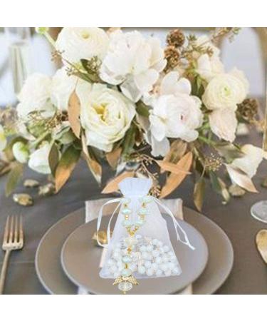 Awtilife 30 Pc Ivory Color Baptism Favors with Angels Mini Rosaries - Perfect for Christening & Baby Shower Gifts - Includes 30 Organza Gift Bags - Buy Online on GoSupps.com