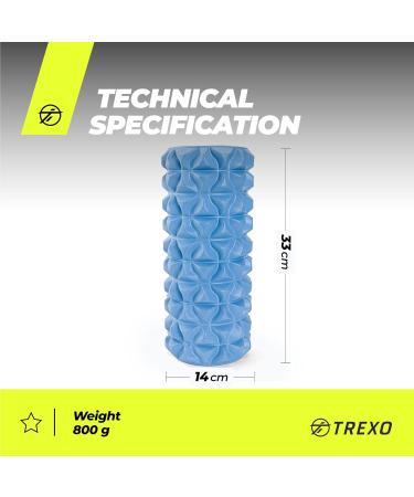 Trexo Foam Roller 33x14 cm Premium Massage Roller for Muscle Relaxation & Rehabilitation Supports Up to 200 kg Ideal for Foam Scooters Blue - Buy Online on GoSupps.com
