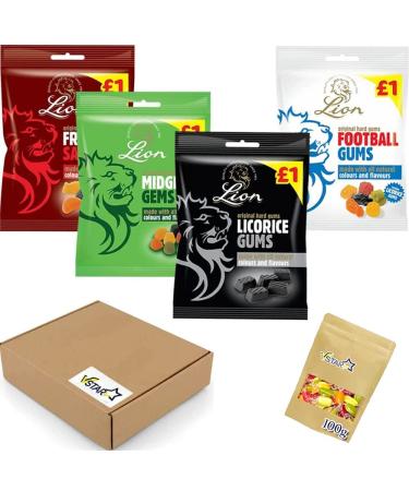 Lion Midget Gems Liquorice Gums Football Gum Fruit Salad Sweets Bag 150g - 4 x Mixed Sweets Bag - Buy Online on GoSupps.com