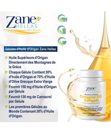 Zane Hellas Oregano Oil Capsules. The highest concentration in the world. Each Softgel contains 30% pure Greek oregano essential oil. 130 mg of carvacrol per softgel. 60 capsules. - Buy Online on GoSupps.com