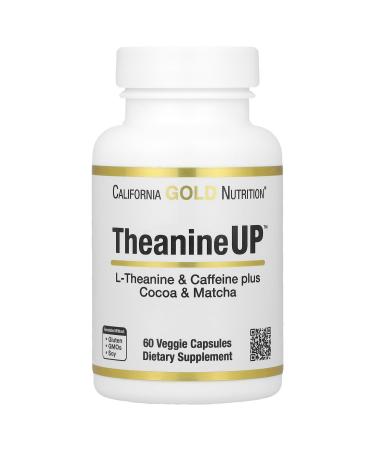 California Gold Nutrition TheanineUP L-Theanine & Caffeine Plus Cocoa & Matcha 60 Veggie Capsules