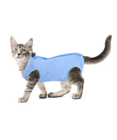 Cobee Professional recovery suit for cats in abdominal wounds or skin diseases kittens surgery recovery suit e-neck band alternative for cats and dogs after operations (size L blue)