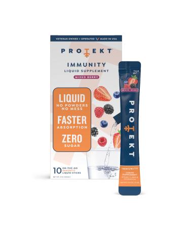 PROTEKT Liquid Immune Support Supplement - Liquid Drink Mix Immunity Supplement Immune Boosters for Adults Sugar-Free with Vitamin C and Zinc Immunity Support - Mixed Berry 10ct Mixed Berry 0.4 Fl Oz (Pack of 10)