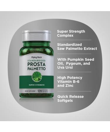 Piping Rock Saw Palmetto for Men and Women | 120 Softgels | Complex with Pumpkin Seed Oil & Pygeum Extract | Extra Strength Prostate Supplement | Non-GMO Gluten-Free - Buy Online on GoSupps.com