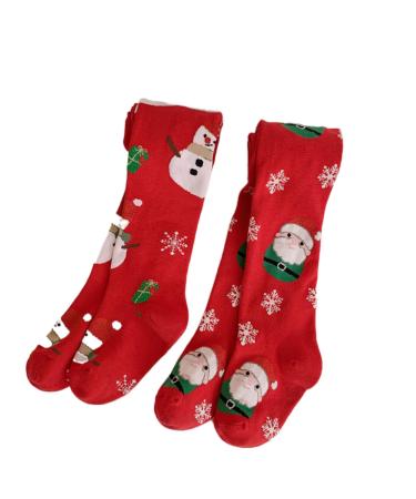 Silkglory Christmas Baby Girl Tights 2PCS Tights for Girls With Christmas Element Print Pattern Decorations Leggings Stockings Cotton Pantyhose for Newborn Infant Toddler Red 2-12 Years 10-12 Years Red1
