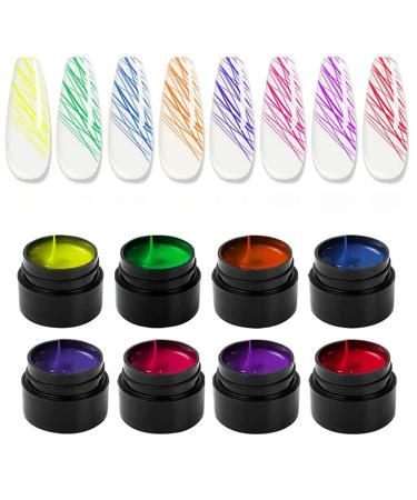 LuukUP 8 Colors Spider Gel - Luminous Spider Nail UV Gel Polish - Nail Art Gel Painting Designs - Neon Line Fluorescent Effect Manicure Halloween Dance Party