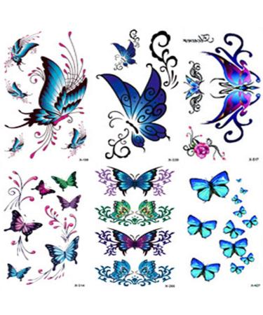 Butterfly Temporary Tattoos for women sexy 6 Pcs by Yesallwas Waterproof long lasting Fake Tattoos Stickers for Arms Shoulders sexy body tattoos 6cmx10.5cm/2.36x4.13 inches (LxW) (A)