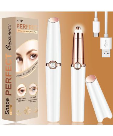 Eyebrow Hair Remover Nose Face Hair Removal Rechargeable Eyebrow Trimmer Razor with Light Painless Trimmer Portable Eyebrow Hair Removal for Nose Face Arms Legs Women Men Girls Glitter White