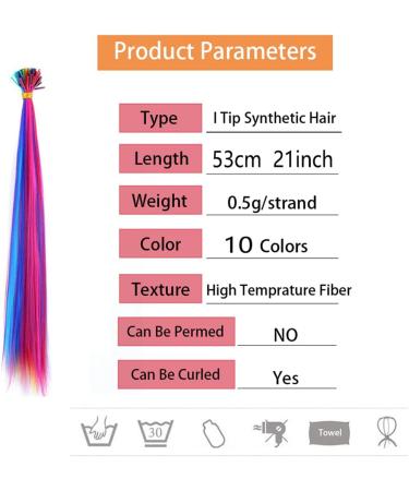 OTO BELLA 90-100Pcs Rainbow Hair Extensions Kit - 21Inch Colored I Tip Hairpieces for Women & Kids - Cosplay Dress Up Party Highlights - Includes 10 Colors & Extension Tools - Buy Online on GoSupps.com