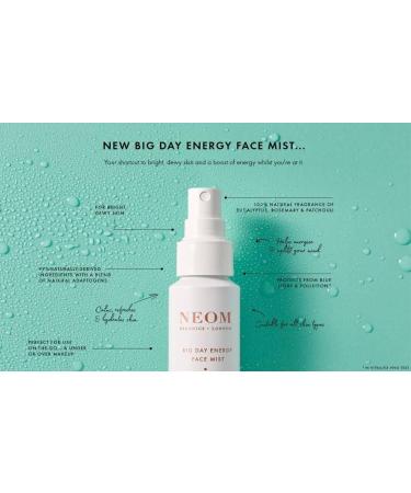 NEOM- Big Day Energy Face Mist 75ml | Calms Refreshes & Energises | Eucalyptus Rosemary & Patchouli | For bright dewy skin | Vegan | 100% Natural Fragrance - Buy Online on GoSupps.com