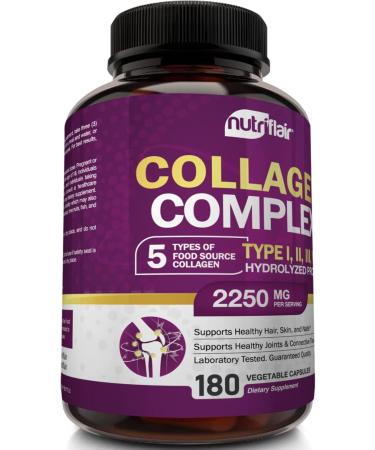 NutriFlair Premium Collagen Complex - 2250MG Type I, II, III, V & X - 180 Capsules for Healthy Skin, Joints & Hair - Buy Online on GoSupps.com