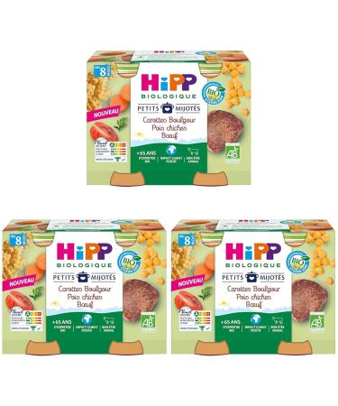 HiPP Biologique - Carottes Boulgour Pois Chiches B uf 2 x 190 g (Lot de 3) Pack of 3