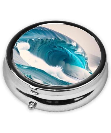 Cartoon Blue Sea Waveround Pill Box | 3 Compartment Organizer | Portable Travel Pill Case - Buy Online on GoSupps.com