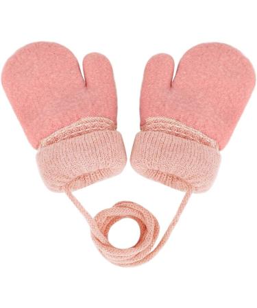 Kids Winter Warm Plush Knitted Gloves with String | Toddler 1-3Yrs | Orange/Bear - Buy Online on GoSupps.com