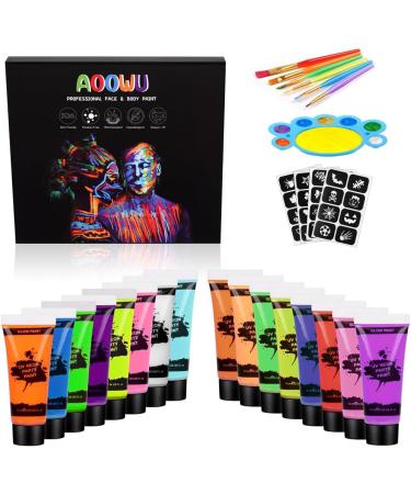 AOOWU UV Glow Face Body Paint Set - 16 Neon Fluorescent Colors - Non-Toxic Makeup Kit for Adults & Kids - Perfect for Parties & Carnivals - Buy Online on GoSupps.com