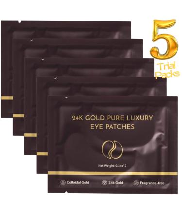 L'ANUORSCN 24K Gold Under Eye Patches 5 Pairs Set  Eye Patches for Puffy Eyes Dark Circle  24K Gold Under Eye Mask Anti-Aging Hyaluronic Acid Collagen  Under Eye Bags Treatment