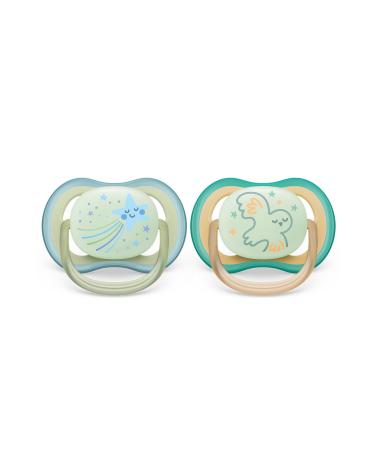 Philips Avent Schnuller Ultra Air - 2x light air -permeable glowing pacifier in the dark for 0-6 months without bisphenol A including sterilizeretui (model SCF376/18)