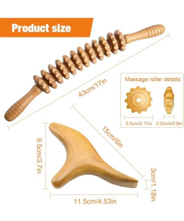 Riisoyu Wood Massage Roller Set - Fascia Trigger Point Relief Tool for Back Legs Neck & Muscle Relaxation - Buy Online on GoSupps.com