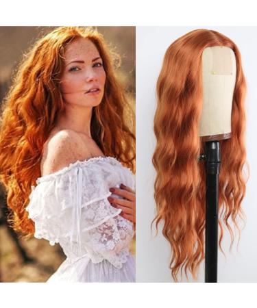 EVLYNN Ginger Orange Color Lace Front Wigs Loose Wave Wigs for Fashion Women Heat Resistant Natural Wave Auburn Wigs Long Wavy Synthetic Hair Replacement Wigs Natural Hair Line 24 Inch Light Brown Wig Loose Wave long orang…