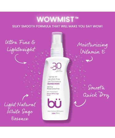 BU SPF 30 Sunscreen Spray for Face and Body Non Aerosol Spray Ultrafine WOWmist TSA Travel Size Sunscreen Clear Non Greasy Water Resistant White Sage 3.3 oz White Sage 3.3 Fl Oz (Pack of 1) - Buy Online on GoSupps.com