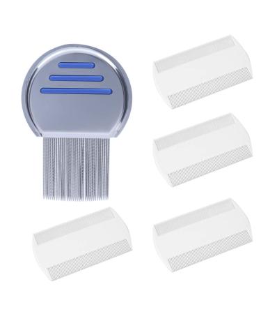 5 Pieces Flea Lice Combs Metal Head Lice Combs Grooming Lice Removal Combs Plastic Stainless Steel Nit Combs For Kids Adults Pets Dog Long Fine Thick Hair White 5 PCS White