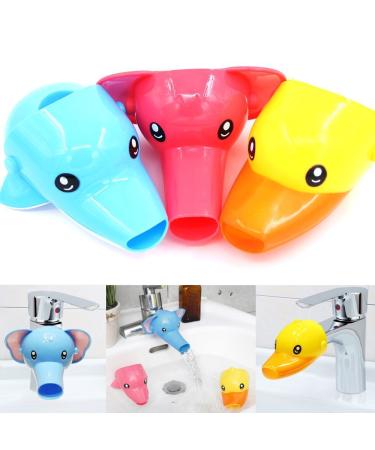 Rustark 3Pcs Cartoon Faucet Extender Sink Handle Extender for Toddler, Baby, Children Safe and Fun Hand-Washing Solution (Set of 3, Yellow Duck, Pink Elephant, Blue Dolphin)