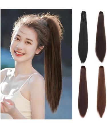 Ponytail Extensions Blonde Wrap Around Pigtail Long Smooth Overhead Wig Synthetic Ponytail Hair Extension Clip in Fake Wig Hairpiece for Women(Black Brown) - Buy Online on GoSupps.com