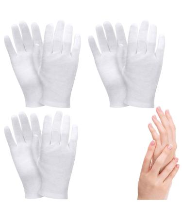 3 Pairs Moisturizing Gloves 100% Cotton Over Night Bedtime White Cosmetic Inspection Premium Quality Eczema for Dry Sensitive Irritated Skin Spa Therapy Secure - Buy Online on GoSupps.com