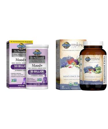 Garden of Life Dr. Formulated Probiotics Mood+ Acidophilus Probiotic Supplement - Promotes Emotional Well-Being & Organics Multivitamin for Men - Men's Once Daily Whole Food Vitamin Supplement Tablets