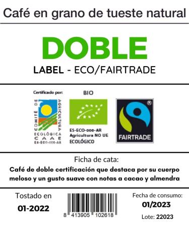 Caf Biologique et Equitable EN GRAINS | 'Double Label' - Caf s El Criollo | 100% Arabica et torr fi naturellement | Sceau du commerce quitable | Paquet de 4x250gr. (1 KG) - Buy Online on GoSupps.com