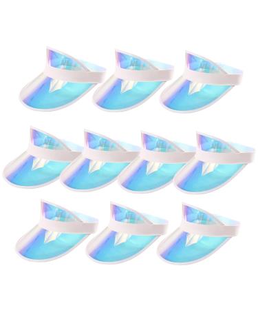 Ultrafun Unisex Candy Color Sun Visors Hats Plastic Clear UV Protection Cap for Sports Outdoor Activities Laser-10pcs