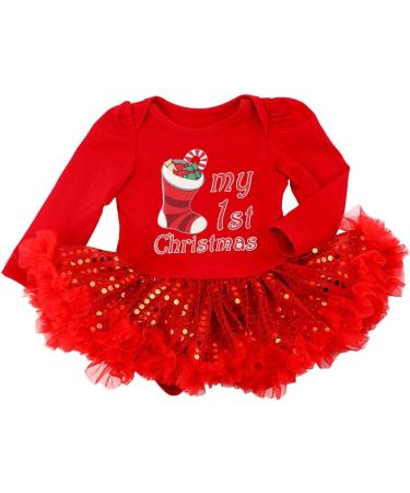 FYMNSI Baby Girl 1st Christmas Outfit | Princess Tutu Romper Set with Shoes & Headband | Reindeer Xmas Tree Print Bodysuit Jumpsuit | Photo Props for 0-3 Months - Buy Online on GoSupps.com