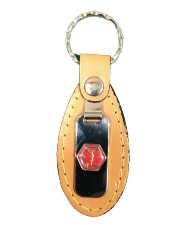Medical Alert Emergency ID Leather Tab Keychain - "See Wallet Card"