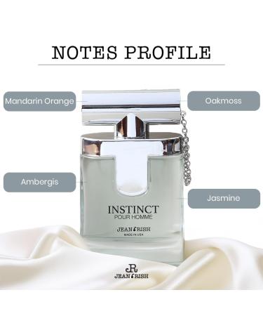 Jean Rish Instinct Pour Homme Eau De Toilette - Perfume for Men (3.4 Fl Oz / 100ml) with Ambergis Mandarine Orange & Sea Notes - Long Lasting and Luxury Fragrance - Buy Online on GoSupps.com