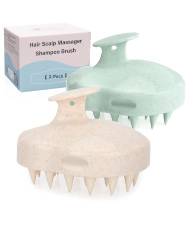 Frateech 2-piece scalp massage brush wet & dry silicone shampoo hair brush for peeling and head massage care of the hair roots without dandruff promotes hair growth mint green & beige
