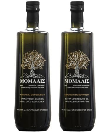 Large Premium Greek Olive Oil Extra Virgin , Unblended Koroneiki Olive, Beautiful Glass Bottle, Spill Free Pour Spout PACK OF 2*33.8oz 33.8 Fl Oz (PACK OF 2)