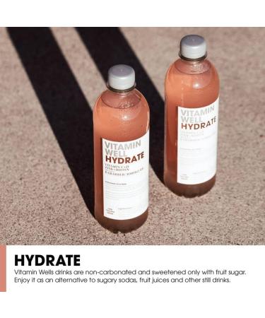 Vitamin Well - Functional flavoured water low calorie still drinks with vitamins & minerals. vitamin c vitamin d zinc biotin HYDRATE Rhubarb/Strawberry 12 bottles x 500ml - Buy Online on GoSupps.com
