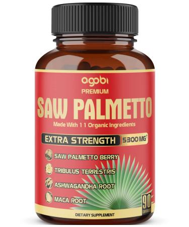 Premium Saw Palmetto Capsules - Equivalent To 5300mg Combined With Ashwagandha, Turmeric, Tribulus, Maca, Green Tea, Ginger, Holy Basil & More - Natural Prostate Support - 90 Caps 3-Month Supply