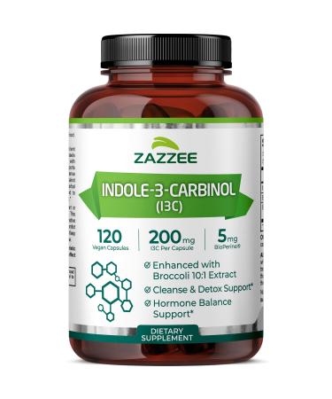 Zazzee High Absorption Indole-3-Carbinol (I3C) 200 mg per Capsule 120 Vegan Capsules 4 Month Supply 5 mg BioPerine for Enhanced Absorption 100% Vegetarian All-Natural and Non-GMO