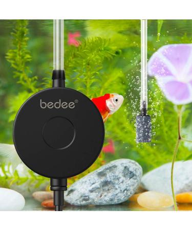 Bedee aquarium air pump quiet 35 dB membrane pump with check valve sparkling stone and suction cup energy -saving 1W oxygen pump for aquarium fish tank up to 50 l black