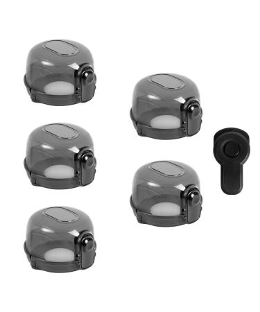 Mum & Cub 5 Pack Stove Knob Covers, Universal Kitchen Stove Knob Cover Comes with 1 Oven Lock, Gas Stove Knob Protection Locks for Child Baby Kids Safety, Black