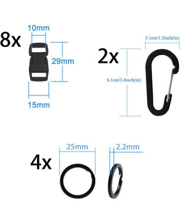 Aufodara 24er Set Paracord Bracelets - DIY Nylon Rope Kits with Black Plastic Click Closure Key Ring & Carabiner Hook - Buy Online on GoSupps.com