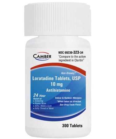 Camber Consumer Care Loratadine 10mg Allergy Pills Antihistamine 24 Hour Non Drowsy Allergy Relief (300 Tablets)