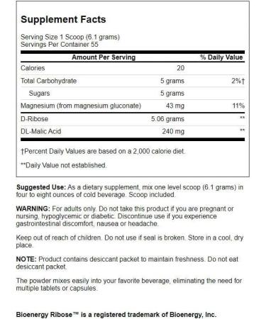 Swanson D-Ribose with Malic Acid Complex Powder 12 Ounce (340g) - Energy Boosting Supplement - Buy Online on GoSupps.com