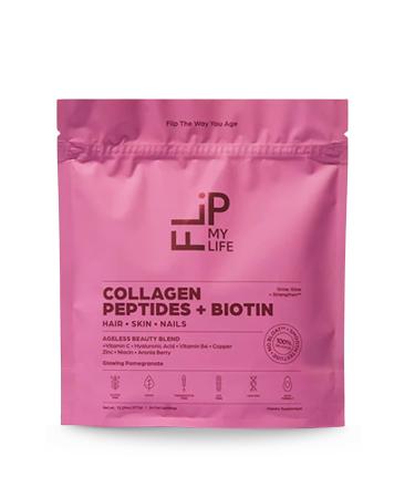 Flip My Life Collagen Peptides + Biotin Hyaluronic Acid & Vitamin C - For Hair Skin Nails - Gut Health/Joint Support - Ageless Beauty Blend Supplement Powder for Men/Women - 9g Protein 26 Servings