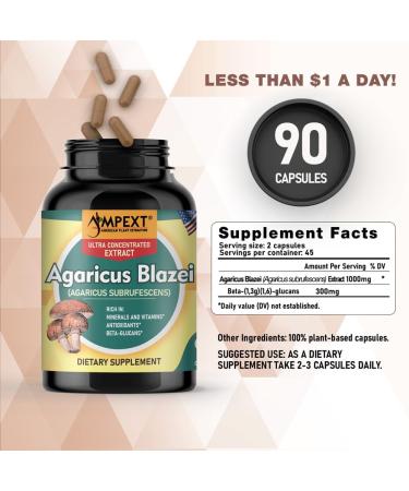 AMPEXT Agaricus Blazei Mushroom Extract - Immune Boost, Balanced Levels, Adaptogenic Properties 90 Capsules - Buy Online on GoSupps.com