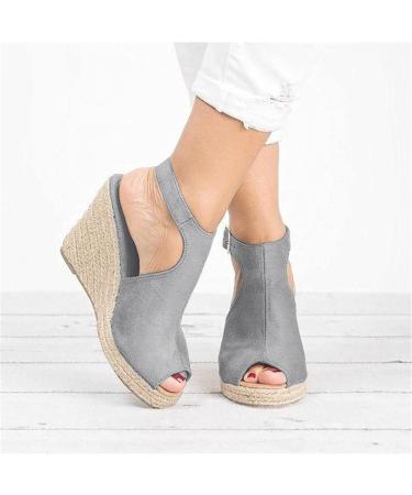 Aunimeifly Women's Wedges Platform Sandals - Comfy Sports Knit Sandals - Gradation Thick Bottom Fish Mouth Beach Sandals (Gray) - Buy Online on GoSupps.com