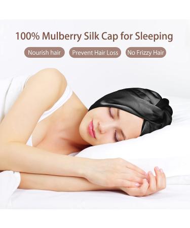 OLESILK 22 Momme Silk Sleep Bonnet for Curly Hair | 100% Mulberry Silk Cap for Women | Black - Buy Online on GoSupps.com