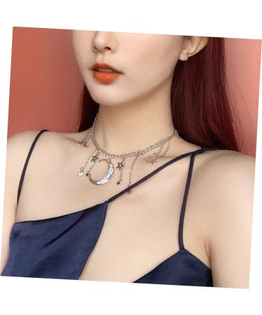 Holibanna Silver Dainty Necklace 1pc Star Moon Necklace Decor Rhinestone Necklace for Women Exquisite Girl Necklace - Buy Online on GoSupps.com