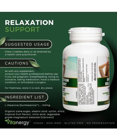 Vitanergy L-Theanine Mental Focus & Calmness - Promote Stress Anxiety Relief Relaxation and Sleep Aid - 100mg Chewable Tablets 60ct Tropical Flavor- Made in Canada - Buy Online on GoSupps.com